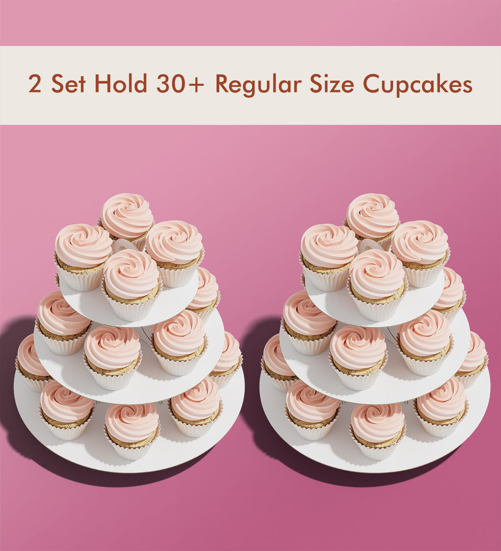 BLISSUR Cupcake Stand Tower, 2 Pack, White, 3 Tiered, Cup Cake Stand Cardboard Dessert Holder for Parties (White)