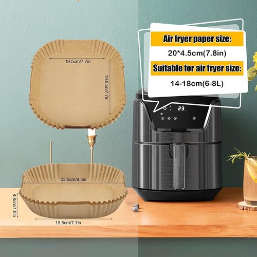 Air Fryer Paper Liners - 125PCS Non-Stick Disposable Baking Parchment | 8-Inch Square, Oil-Proof & Water-Proof