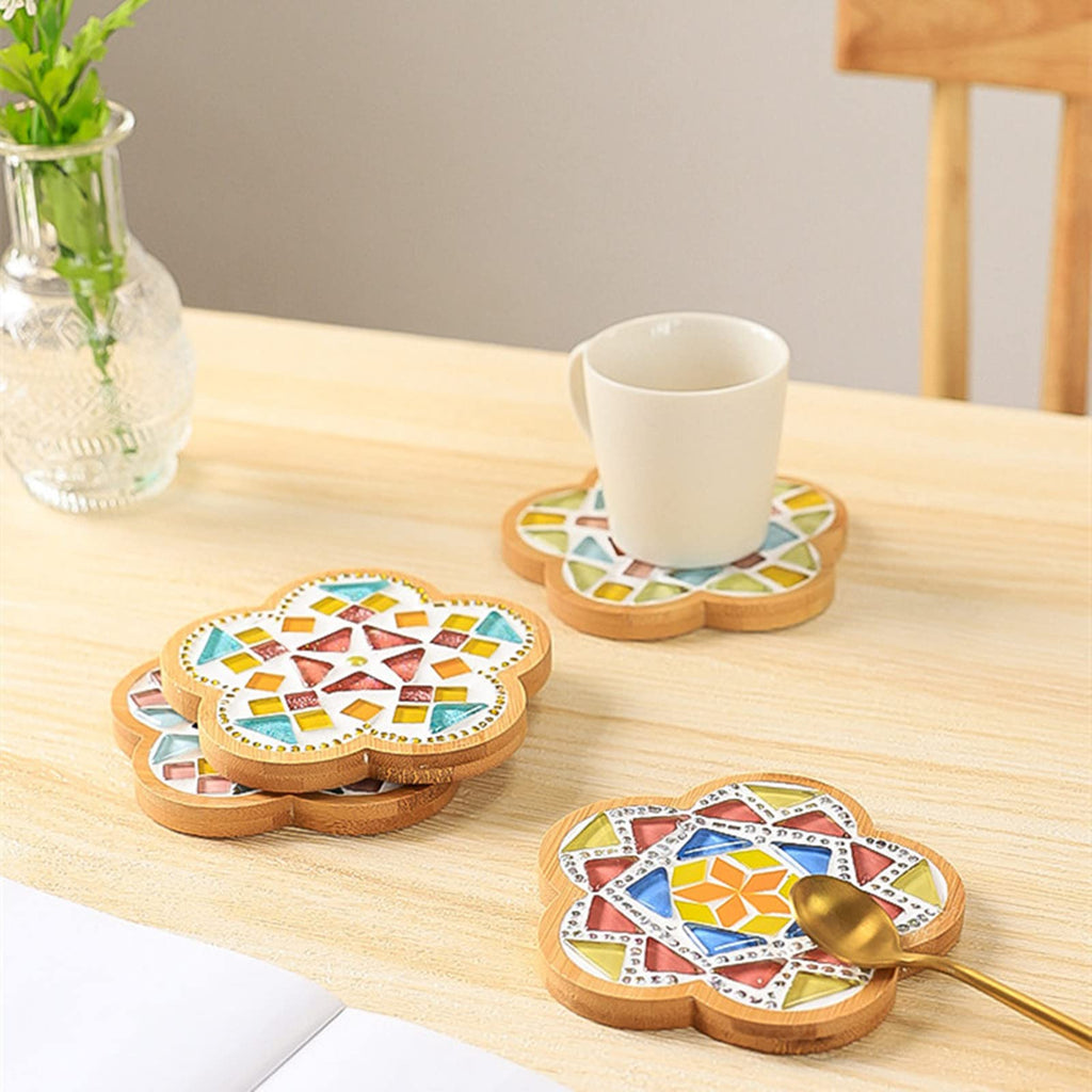 4PCS Mosaic Bamboo Coasters for Crafts, Blank Base Trays, Drinking Cup Coaster, Plant Coaster, Art Plate,DIY Mosaic Supplies (Square)