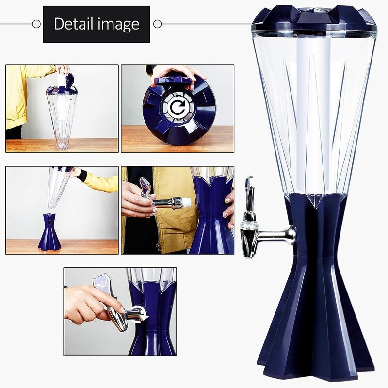 SERdeerCH 3L Beer Tower Drink Dispenser with Ice Tube & LED Light - Ideal for Home, Bar, Party
