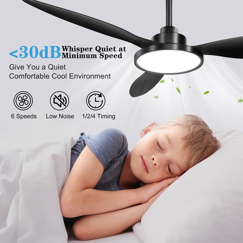 Ohniyou 52 Inch Black Ceiling Fan with Light and Remote Control, Outdoor Ceiling Fan for Patios, Modern Ceiling Fans with Quiet DC Motor, Reversible, 3CCT, 3 Blade Ceiling Fans for Living Room Bedroom