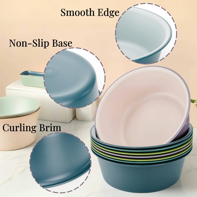 ZAVOOS 8 Pieces Round Plastic Wash Basin, 5 Quart Portable Laundry Hand Wash Dish Pan, Stackable Space Saving Camping Washing Tub for Kitchen Sink, Washing Storage Cleaning Supplies