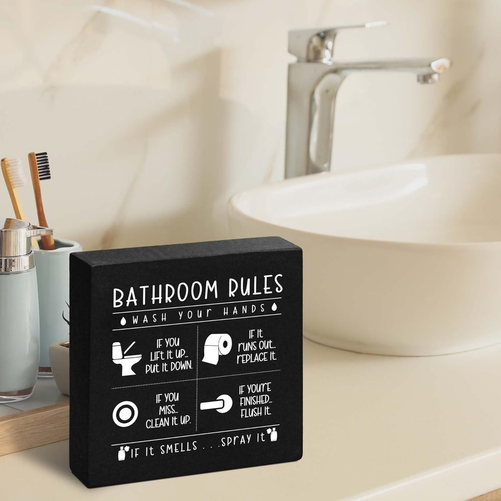 Regine Switzerland Funny Restroom Sign - Rustic Black Wooden Box Decor for Bathroom | Perfect Gift for Thanksgiving & Christmas