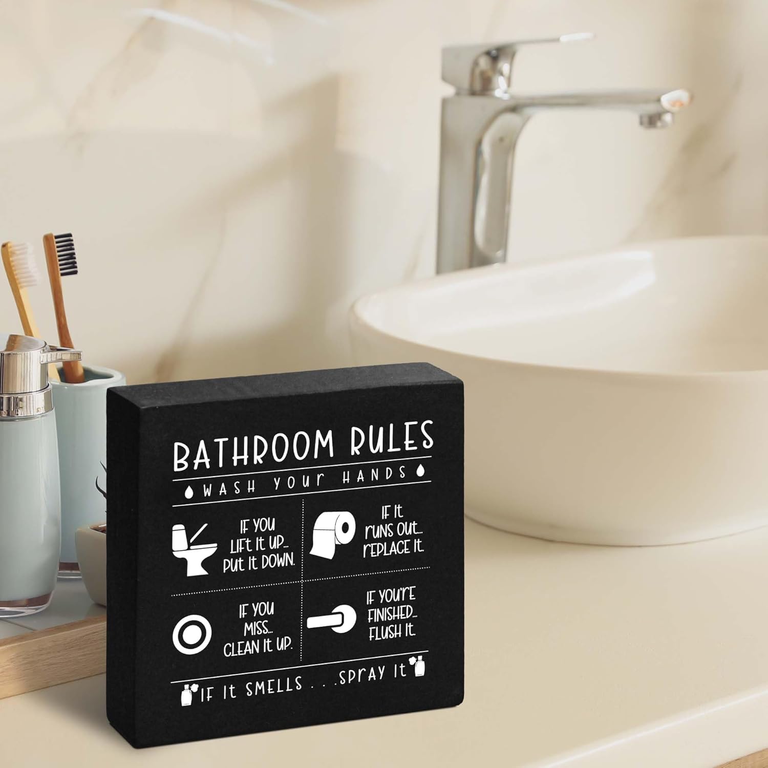 Regine Switzerland Funny Restroom Sign - Rustic Black Wooden Box Decor for Bathroom | Perfect Gift for Thanksgiving & Christmas