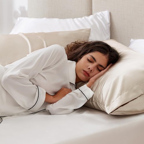 Love's Cabin Satin Pillowcase Set - Cooling Standard Size 20x26 Pillow Covers for Hair & Skin, Silky Smooth Beige