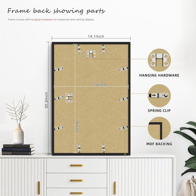 Picrit 13x19 Poster Frame Set of 12, Display Pictures 11 x 17 with Mat or 13 x 19 without Mat, Black Wall Gallery Photo Frames Display for Home Decor