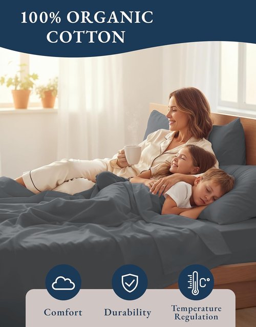 LANE LINEN 100% Organic Cotton California King Sheets Set - Fully Elasticized & Machine Washable | Charcoal