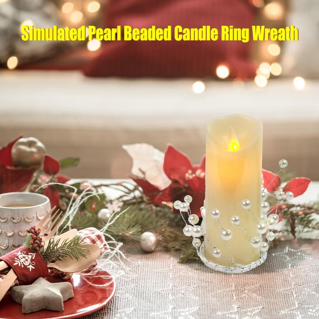 Regine Switzerland Simulated Pearl Beaded Candle Ring Wreath - Elegant 2" Centerpiece for Home & Weddings