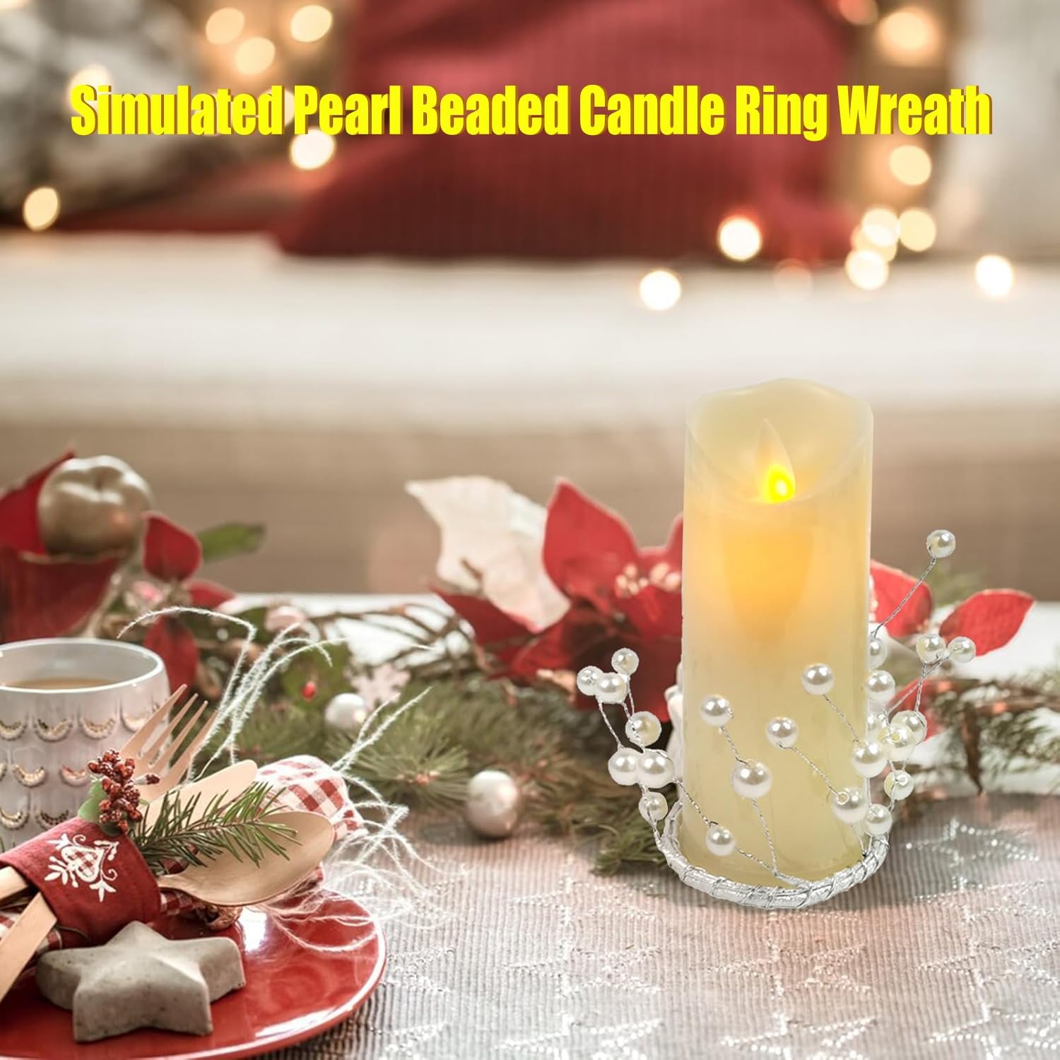 Regine Switzerland Simulated Pearl Beaded Candle Ring Wreath - Elegant 2" Centerpiece for Home & Weddings