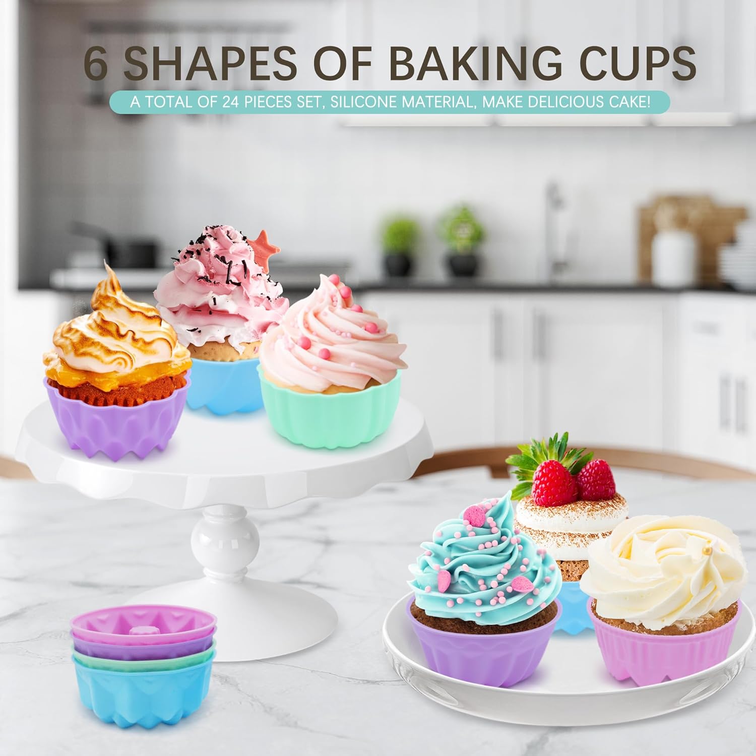 Skiennix Silicone Donut Mold - 24-Pack Nonstick Baking Cups | 3-Inch Oven & Dishwasher Safe