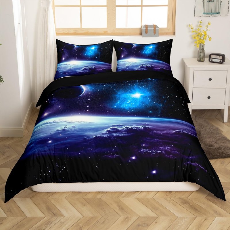 Erosebridal Galaxy Outer Space King Duvet Cover, Universe Planet Bedding Set for Kids Boys Teen Room Decor, Starry Sky Astronaut Theme Bed Set 3-Piece Quilt Cover (No Comforter)