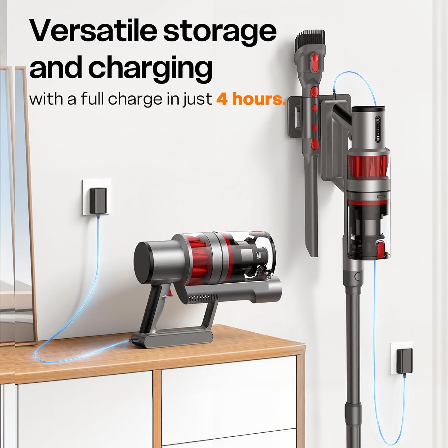 Skiennix Cordless Vacuum Cleaner - Powerful 600W Suction | Lightweight & Rechargeable | 60 Min Runtime - Grey
