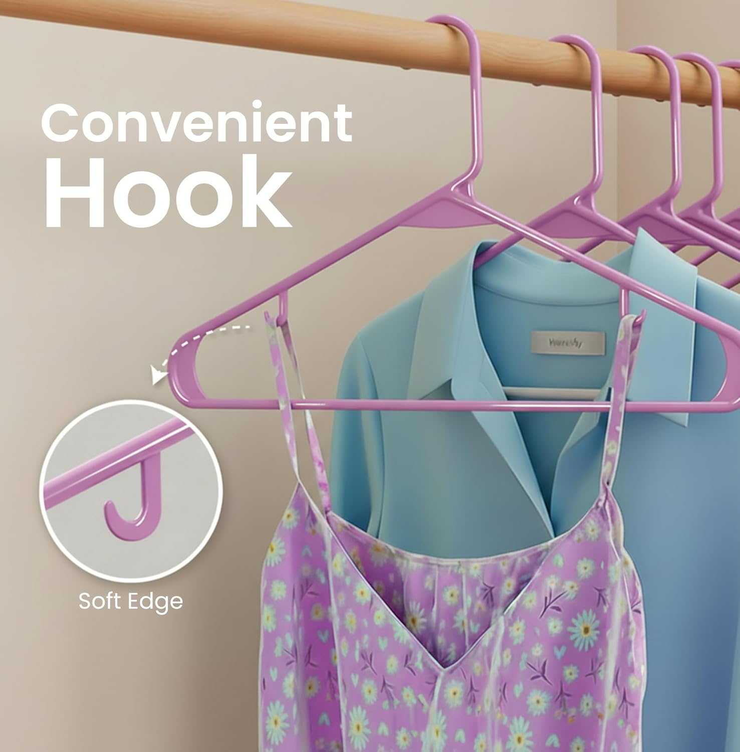 Utopia Home Plastic Hangers 50 Pack - Durable Space-Saving Closet Organizers - Built-In Strap Hooks for Shirts, Pants, Skirts & Coats (Pink)