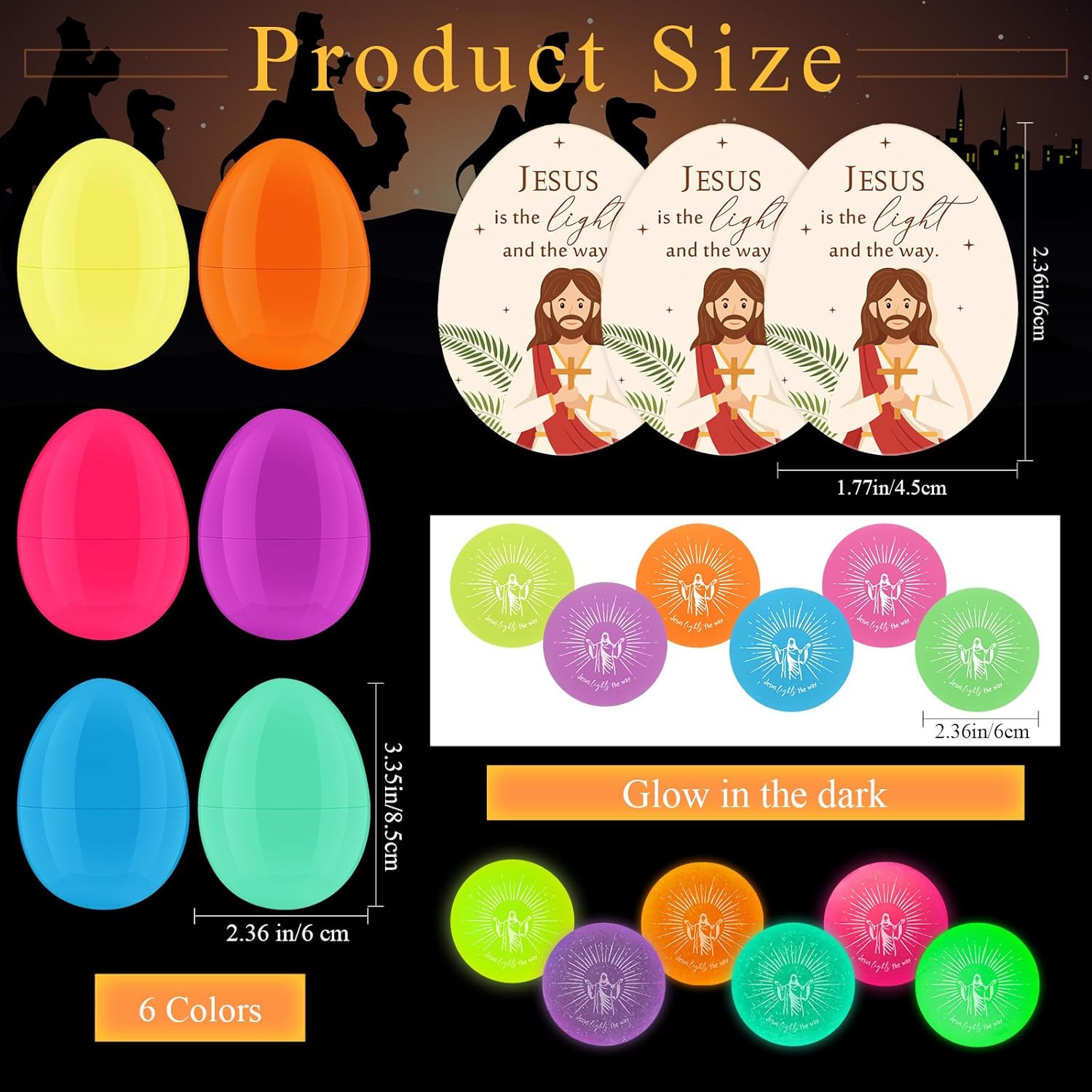 Wettarn 24-Piece Christian Easter Egg Set - Glow in The Dark Bouncy Balls & Cards | Perfect for Easter Baskets