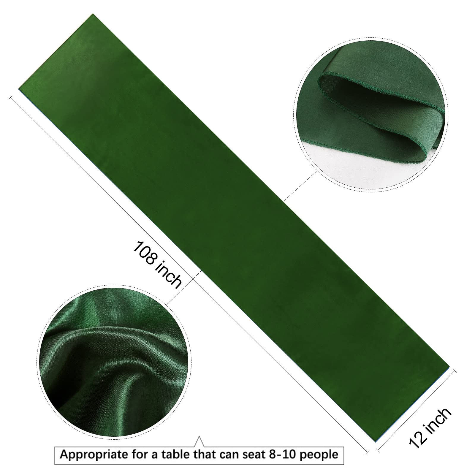 B-COOL Set of 10 Satin Table Runner Forest Green 12x108 inch Smooth Silky St. Patrick's Day Table Runner for Wedding Brithday Reception Party Banquet Decoration