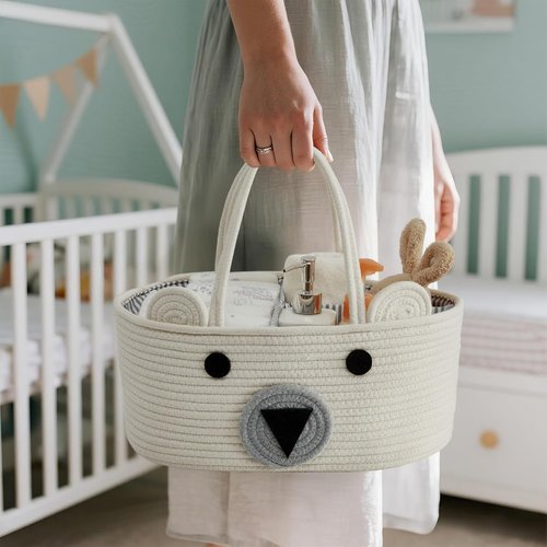 DECOMOMO Teddy Bear Basket - Large Diaper Caddy for Baby Showers | Adorable Animal Design