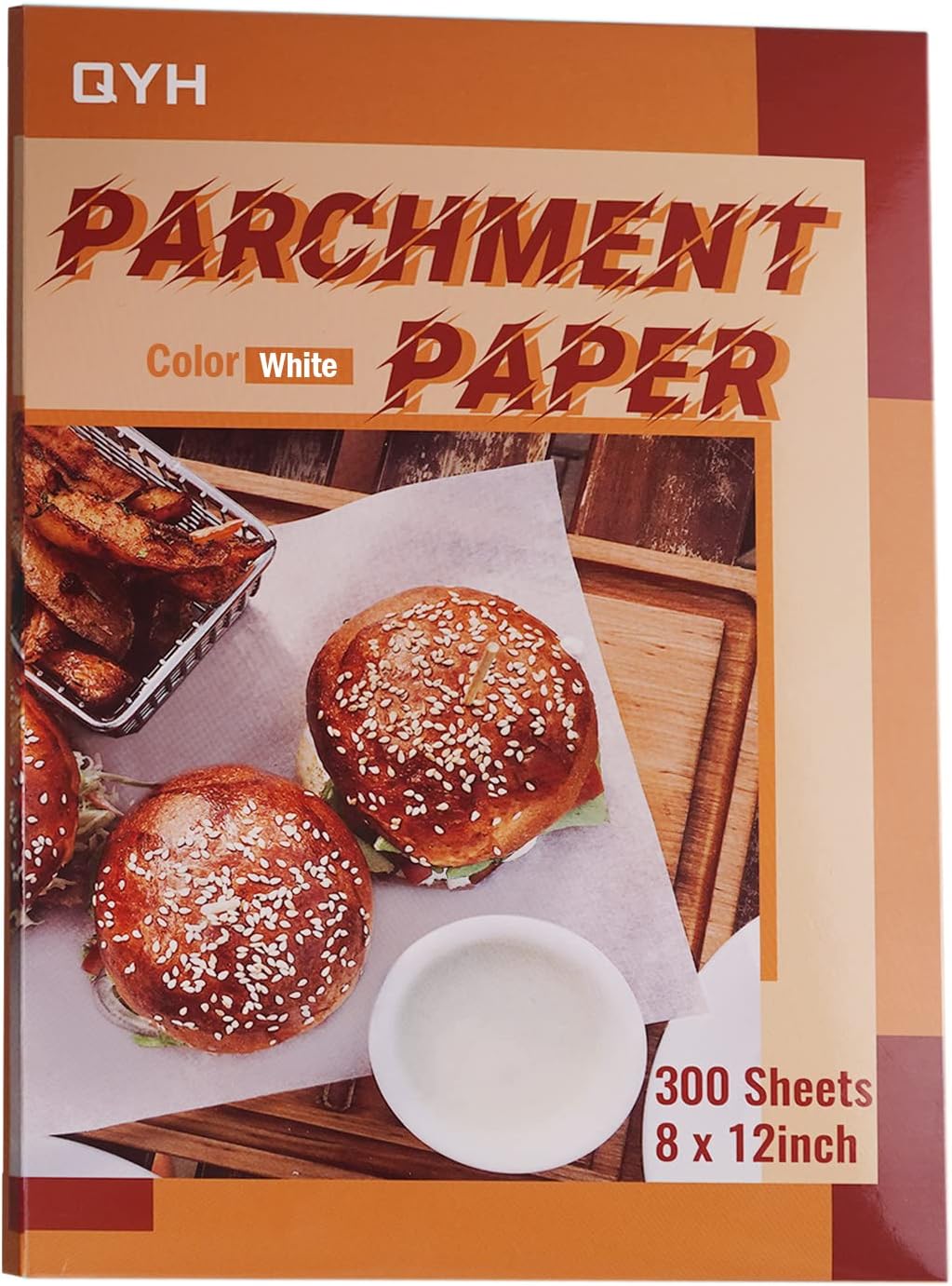 QYH Parchment Paper Baking Sheets - 300 Non-Stick, Pre-Cut 8x12 Inch White Sheets for Baking & Grilling