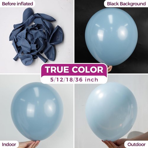 Bezente Dusty Blue Balloons - 100 Pack 12-Inch Round Latex Balloons for Parties & Events