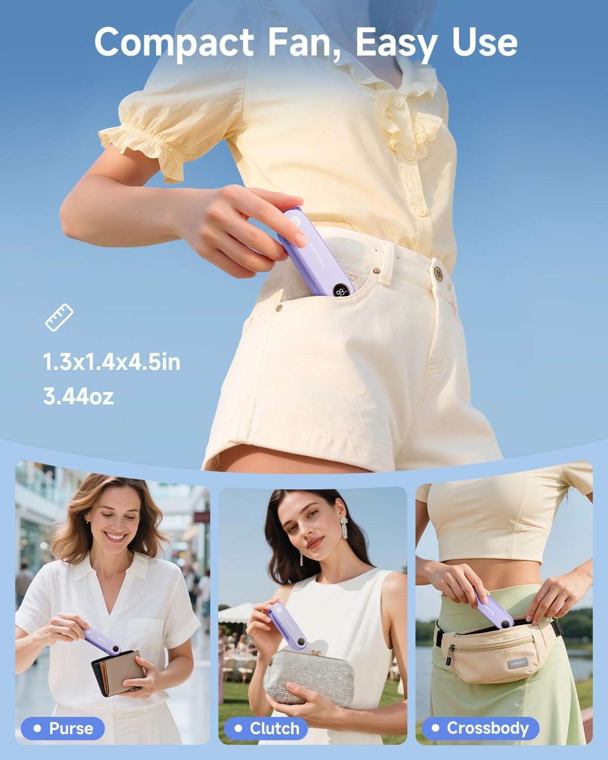 Sweetfull Portable Handheld Mini Fan - 3-in-1 USB Rechargeable Fan & Flashlight for Travel | Cute & Compact Design