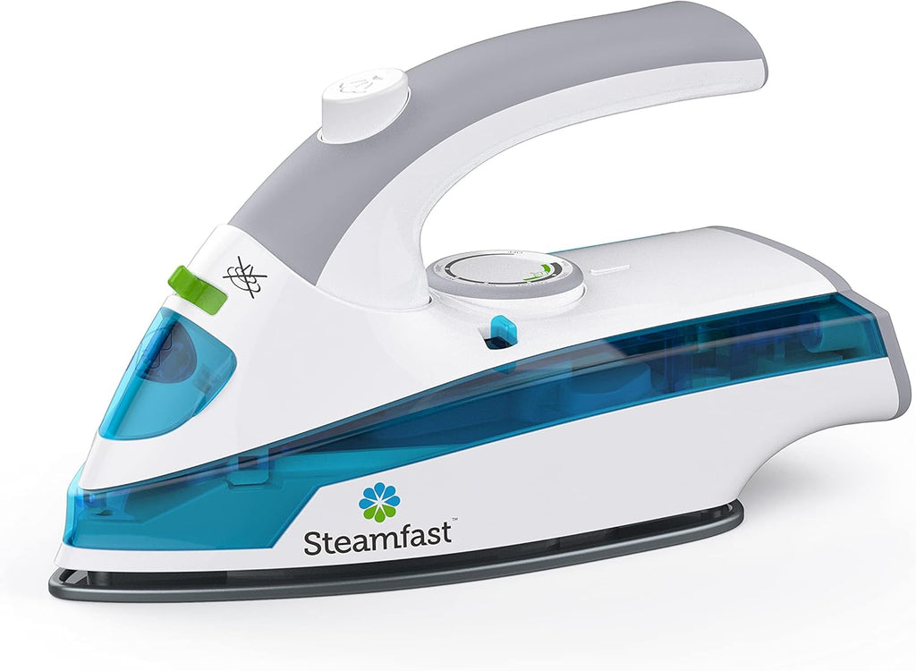 Steamfast Mini Steam Iron - Portable Non-Stick Sole Plate | 45-Second Heat-Up, Foldable Handle, White