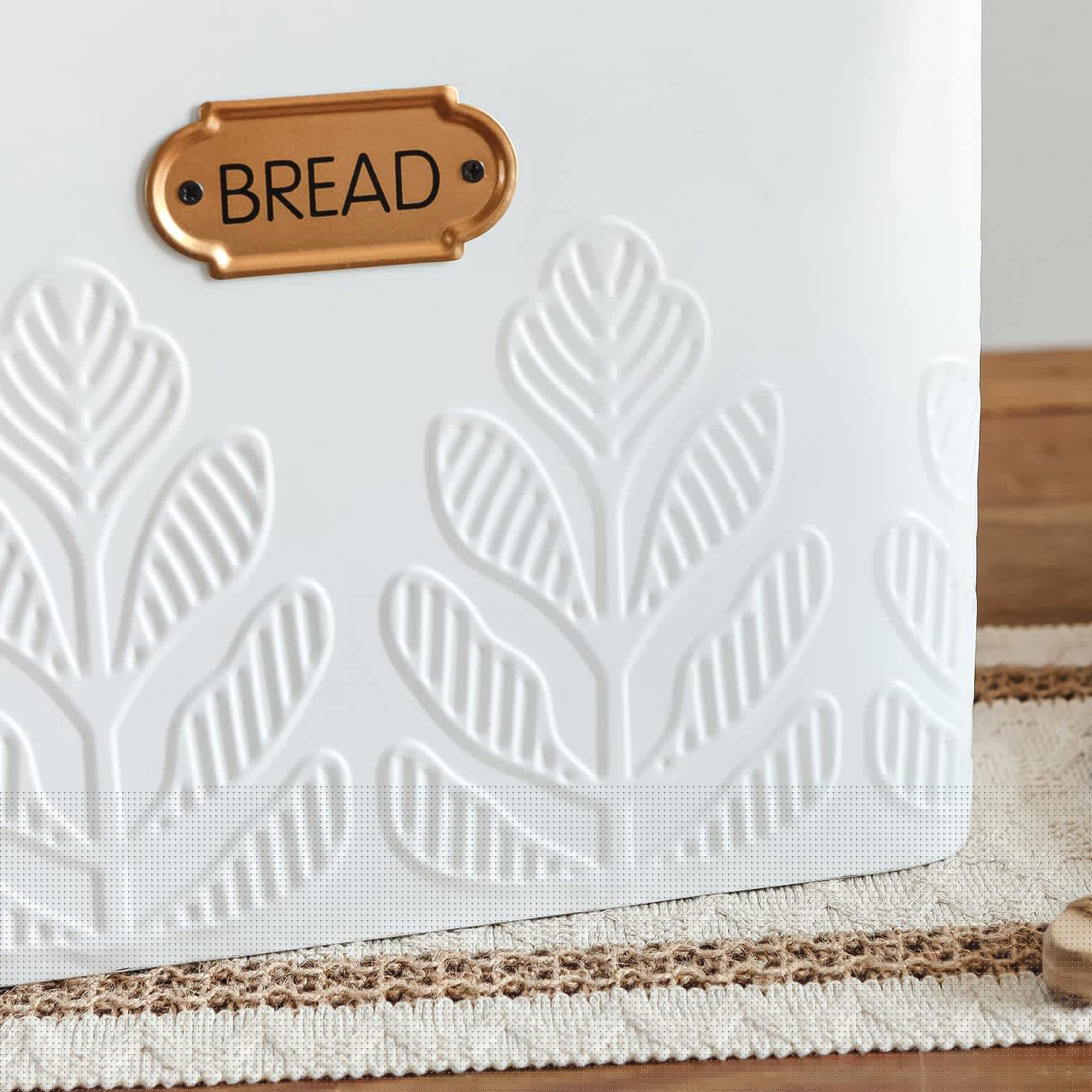 NIKKY HOME Extra Large Space Saving Farmhouse White Bread Box With Bamboo Lid - Holds 2 Loaves - Vertical Breadbox Bread Storage Bin Holder for Kitchen Countertop, Plant Embossed Pattern