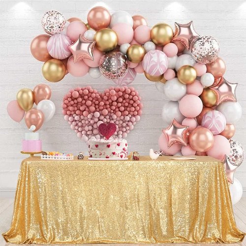 PartyDelight Gold Sequin Tablecloth 60x102 Rectangle High-Density 3mm Sequins Sewn on Mesh for 6ft Banquet Tables Shimmering Non-Shedding Table Cover for Weddings, Parties & Galas