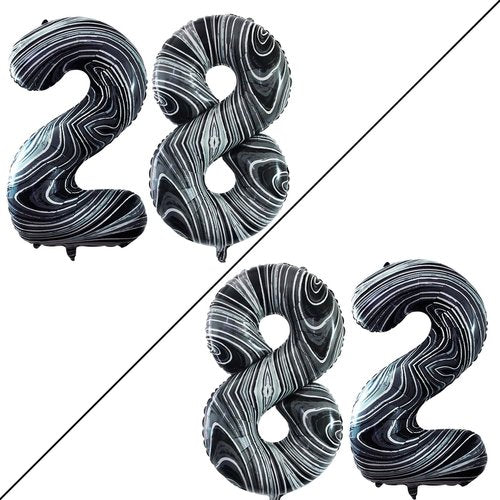 GOER Jumbo 28 Inch Number Balloons - Marble Black Foil for 28th Birthday Party Decor | Helium-Ready