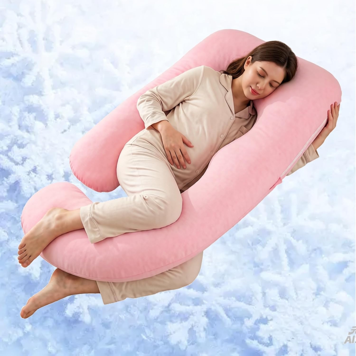 ALLOPERA Pregnancy Pillow - Full Body 57 Inch Maternity Support with Removable Washable Cover | Pink Milk Fiber