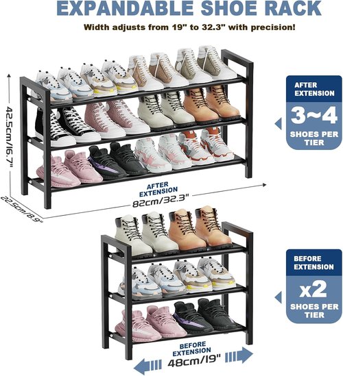 Mavivegue Expandable 3-Tier Shoe Rack - Adjustable Organizer for Closet & Entryway, 18-33”