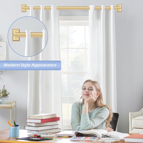 TANGWIN Gold Wrap Around Curtain Rods 2 Pack:Blackout Heavy Duty Adjustable Window Curtain Rod Room Darkening,Modern Industrial Curved French Return Metal Drapery Rods Easy Install,Brass Gold 48-90"