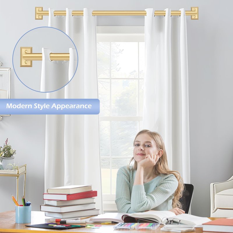 TANGWIN Gold Wrap Around Curtain Rods 2 Pack:Blackout Heavy Duty Adjustable Window Curtain Rod Room Darkening,Modern Industrial Curved French Return Metal Drapery Rods Easy Install,Brass Gold 48-90"