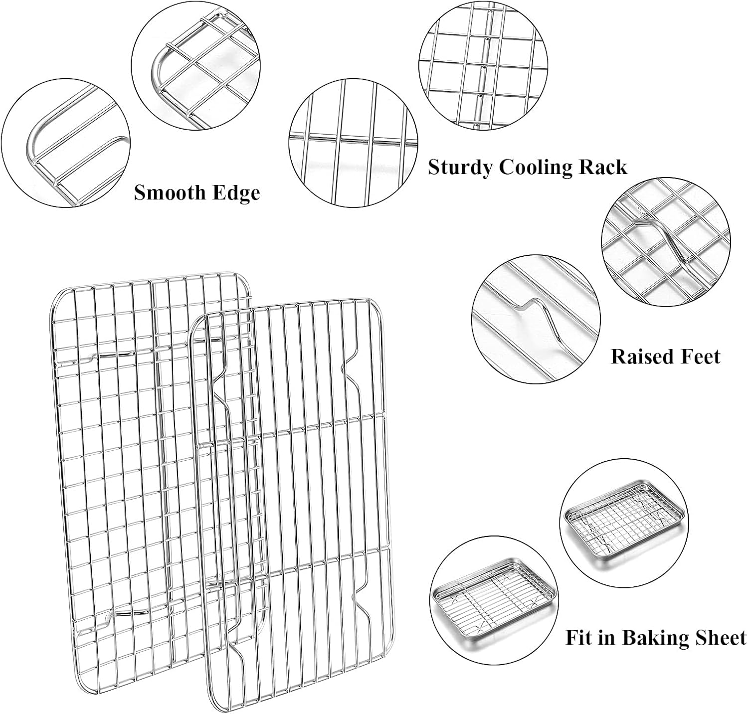 Yododo Baking Sheet Set - 4-Piece Stainless Steel Cookie Tray with Cooling Racks | Non-Toxic, Easy Clean, 9-Inch
