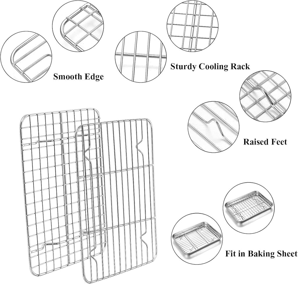 Yododo Baking Sheet Set - Stainless Steel Cookie Sheets with Cooling Racks | Heavy Duty & Easy Clean - 17½ Inch