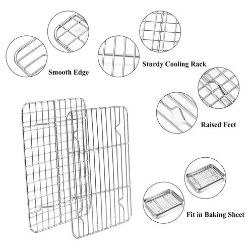 Baking Sheet with Rack Set, Yododo Set of 4 (2 Sheets + 2 Racks), Stainless Steel Cookie Sheet Baking Pan Tray with Cooling Rack, Non Toxic & Heavy Duty & Easy Clean - Size of 10 inch