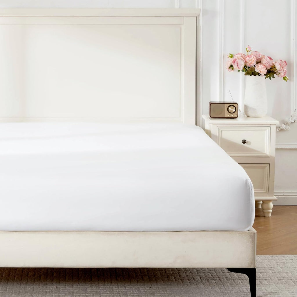 Rose&RISY Queen Fitted Sheet - Soft, Breathable Cooling Fabric | 16" Deep Pocket, White