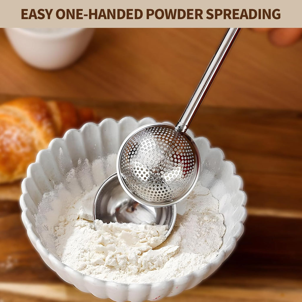 Skiennix Flour Duster - Stainless Steel Powder Sugar Shaker & Sifter | 2-Pack Baking Essential