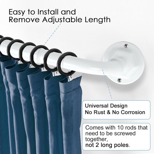 Byondeth Curtain Rods - Adjustable 16 to 144 Inches | Blackout Wrap Around Design in Ivory White