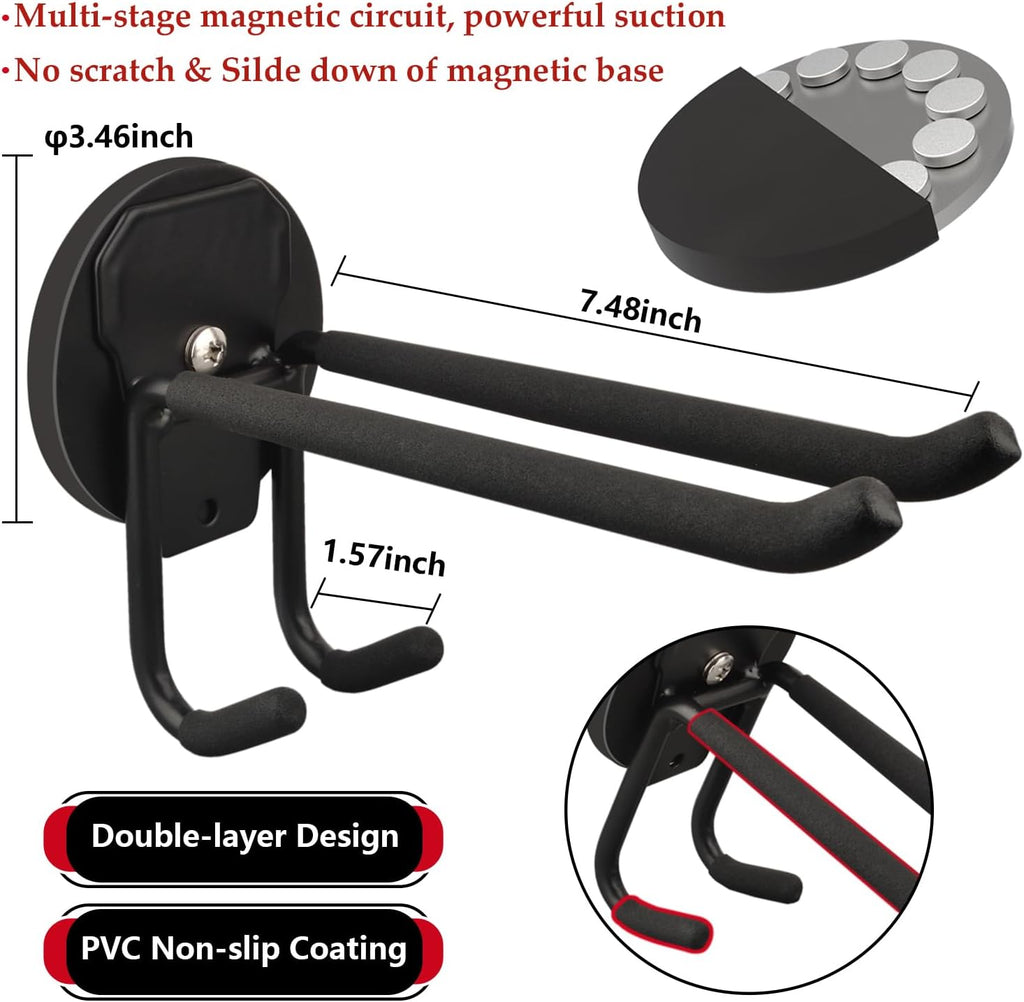 ULIBERMAGNET Heavy Duty Double Layer Magnetic Hooks - Ideal Storage Solution for Garden Tools & Power Tools | 2 Pack, 3.46 Inch