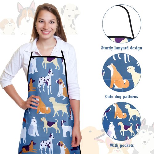 Cuffbow 4 Pcs Dog Grooming Apron Puppy Dog Pets Apron with 2 Pockets Cute Pet for Men Women Cooking Baking Painting Gardening As Pet Week Gift