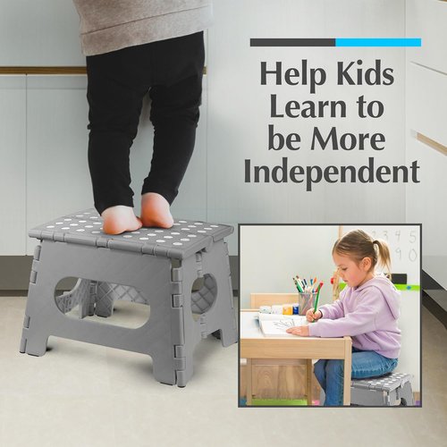 Handy Laundry Folding Step Stool - Lightweight & Sturdy for Adults and Kids - Easy One Flip Open - Grey, 9 Inch