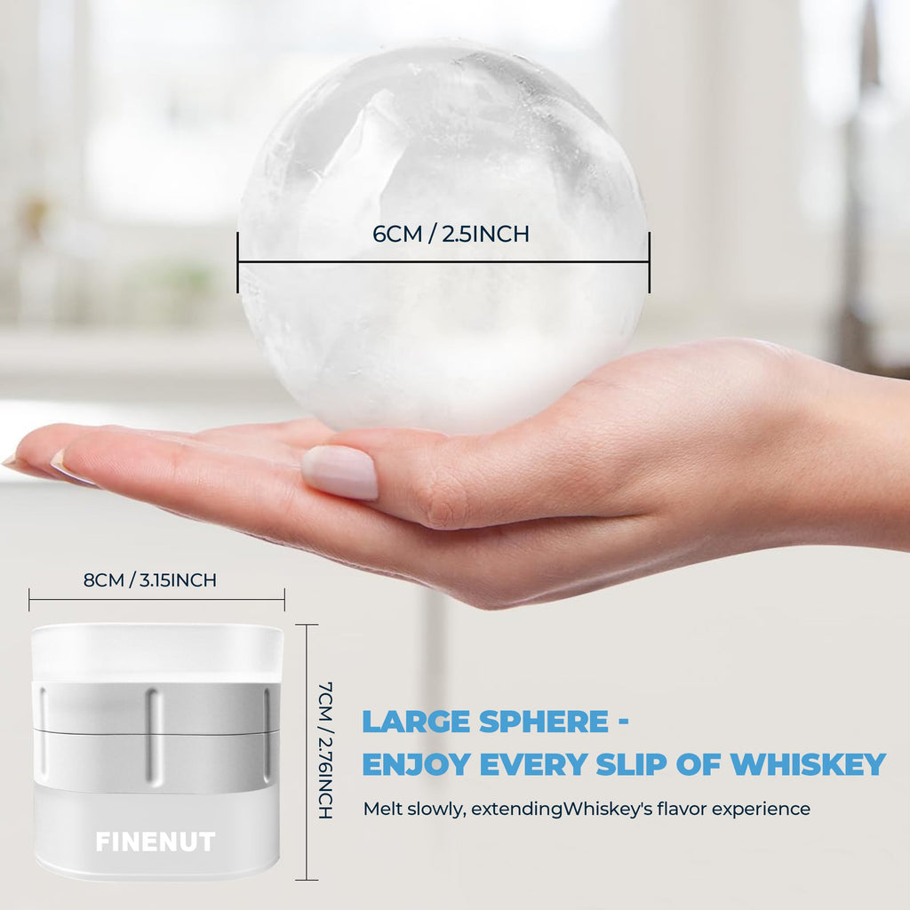 FINENUT Silicone Ice Ball Mold with Lid, 4 Pack – 2.5 Inch Large Sphere Round Ice Maker, Easy Release BPA-Free Silicone Trays for Whiskey & Cocktails, Home Bars & Freezer (Multicolor-Premium)