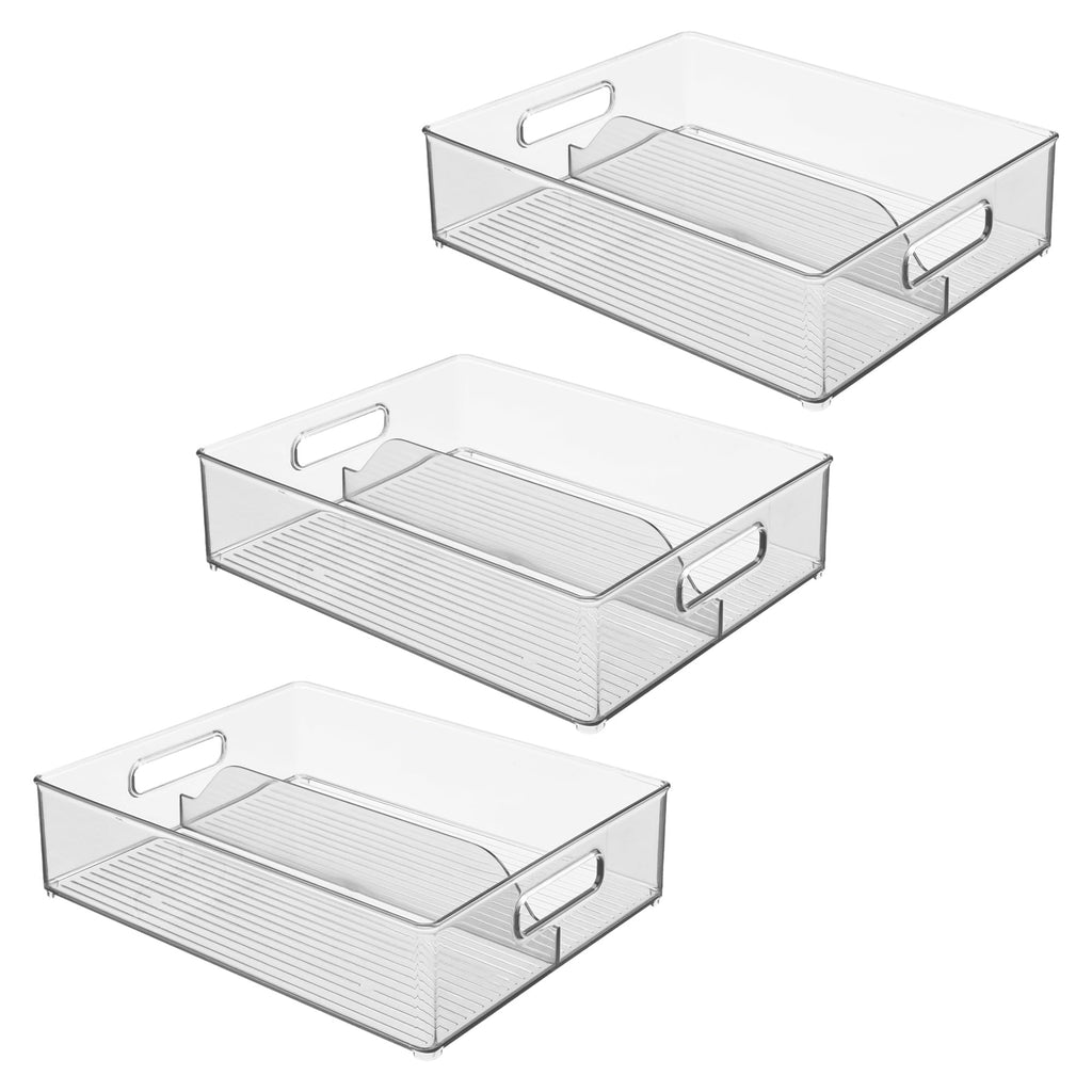 iDesign Divided Pantry Bin with Handles for Pantry, Refrigerator, or Freezer - Set of 3 - Clear