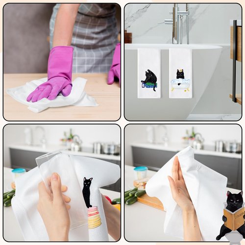 AellasNervalt Black Cat Hand Towel - 6Pcs Funny Bathroom Black Cat Decorative Kitchen Dish Cloths Set Absorbent Polyester Towels for Bath Bar Dining Room Decor, Housewarming Gift for Hostess & Home