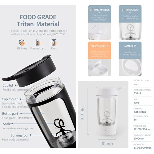 daasigwaa Electric Shaker Bottle, Blender Bottles For Protein Mixes, | Tritan | BPA Free| Portable Mixer Cup, Rechargeable Shake Cups And Meal Replacement Shakes, 22 oz(Pink)