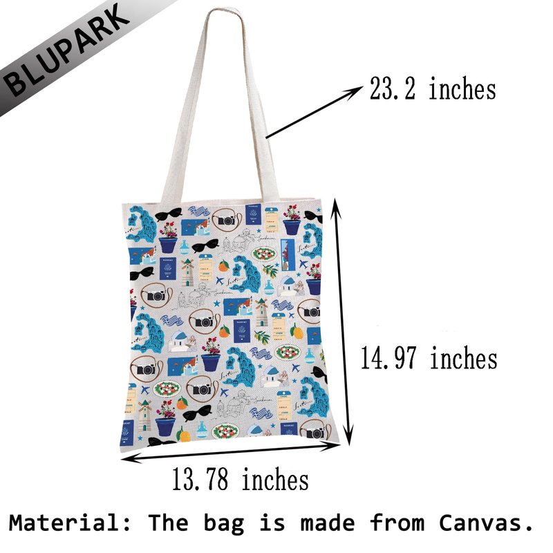 BLUPARK Greece Tote Bag Santa Irini‌‌ Travel Gift Greek Vacation Shopping Bag Wanderlust Gift (Santa)