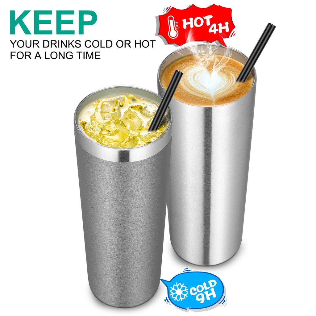 VEGOND Stainless Steel Tumblers Bulk 12 Pack, 20 oz Vacuum Insulated Skinny Tumblers with Lids and Straws, Double Wall Slim Tumbler, Travel Water Cup