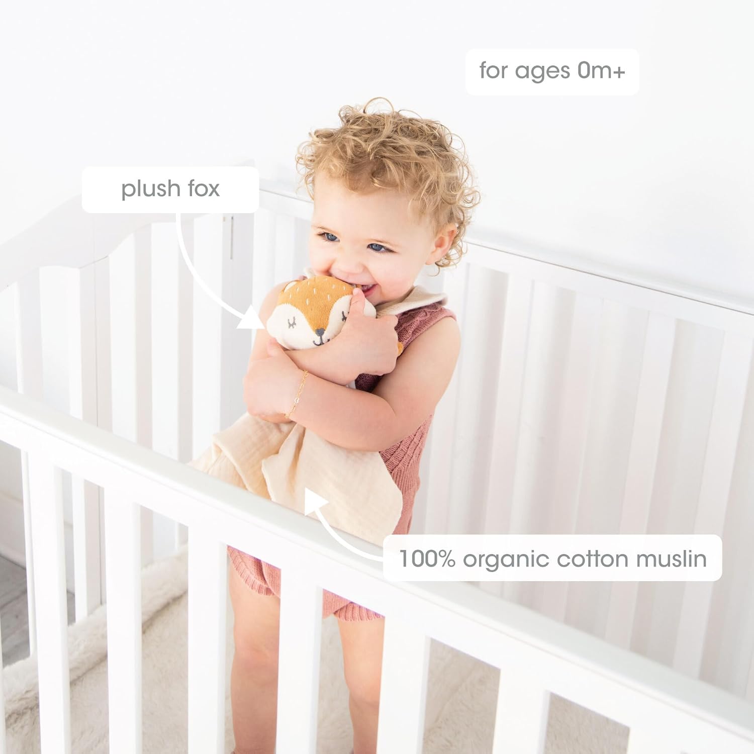 Pearhead Fox Baby Lovey - Organic Cotton Muslin Security Blanket | Soft & Breathable Snuggle Toy for Newborns, 0+ Months