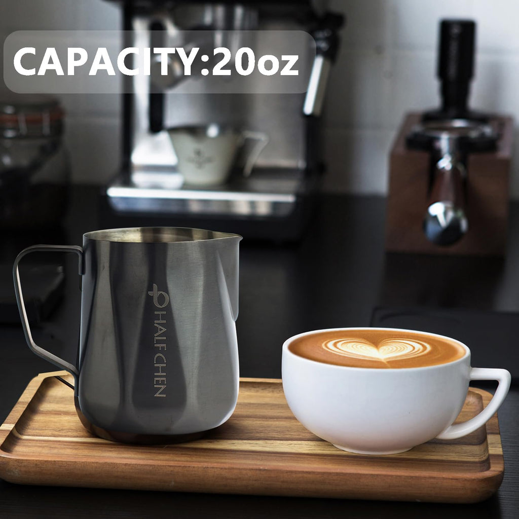Milk Frothing Pitcher, 350ml/600ml Milk Frothing Cup Stainless Steel Kettle (12oz/20oz) Coffee Bar Cappuccino Espresso Machine Accessories Barista Tools (20oz)