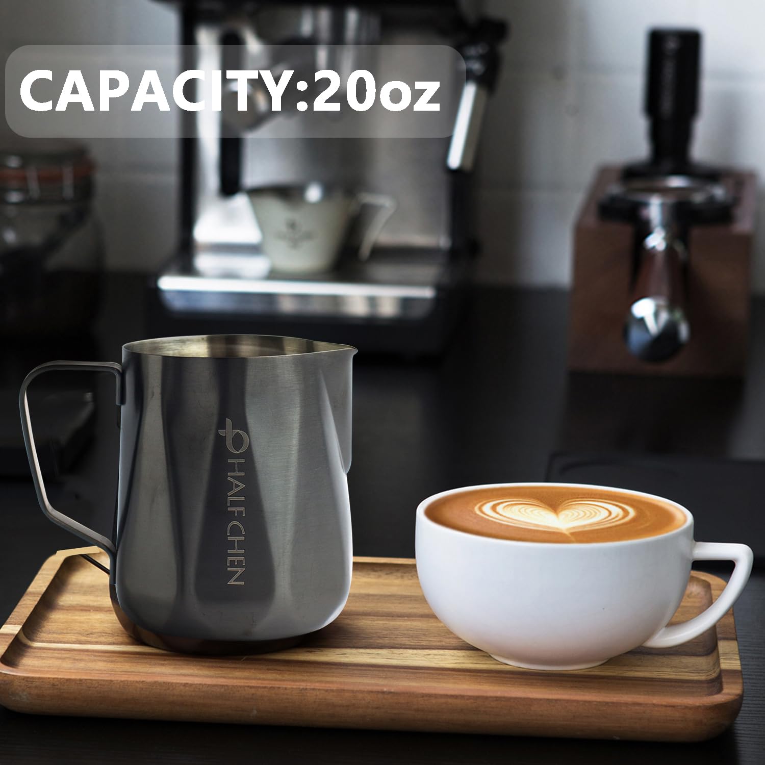 Milk Frothing Pitcher, 350ml/600ml Milk Frothing Cup Stainless Steel Kettle (12oz/20oz) Coffee Bar Cappuccino Espresso Machine Accessories Barista Tools (20oz)