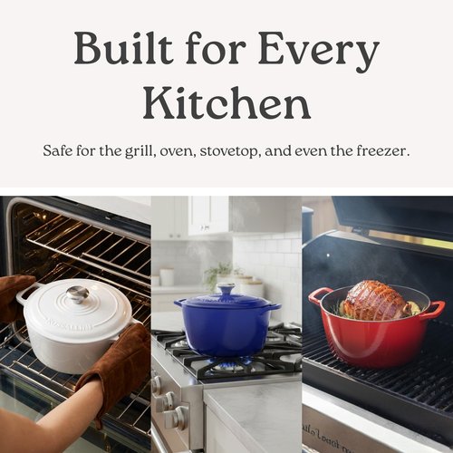 ROSSALLINI Signature Enameled Cast Iron Dutch Oven, Non-Stick Serving Pot with Tight Fitting Lid for Perfect Roasting, Baking, Sauteing, and Bread Making | 2Q (1.9L) - Red